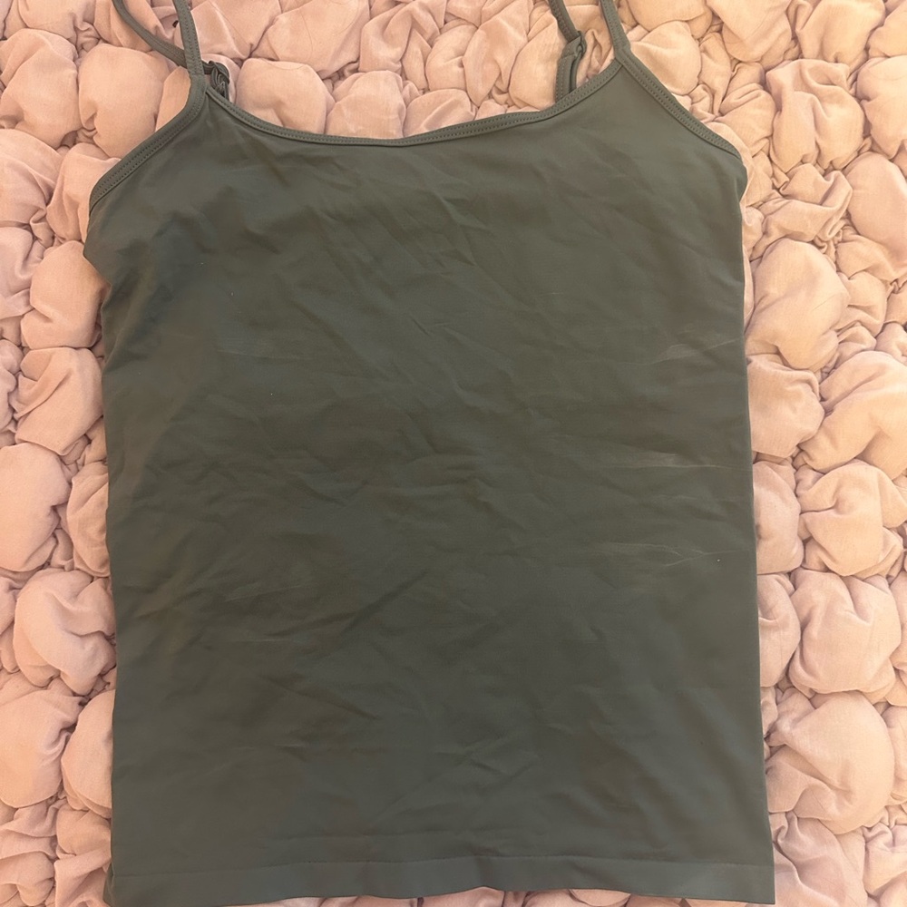 SKIMS green tank camisole with built in bra, adjustable spaghetti strap